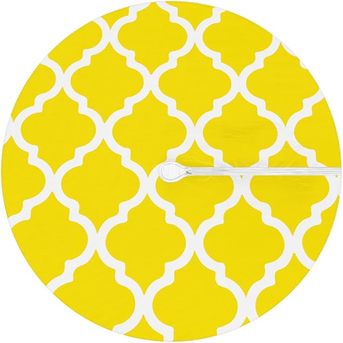 Fitted Round Tablecloth with Umbrella Hole and Zipper Yellow Moroccan Outdoor Elastic Table Cloth 45"-56" Oil-Proof Waterproof Morocco Geometric Patio Table Cover for Dining Picnic Party