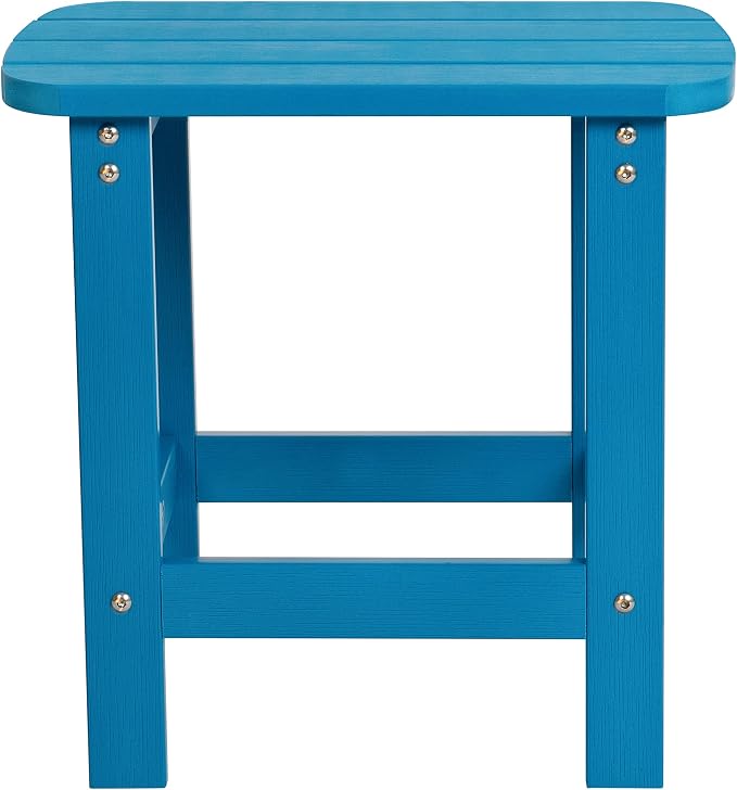 EMMA + OLIVER Hammond Adirondack Side Table - Blue Finish - Durable Polyresin Construction - Suitable for Indoor/Outdoor Use - UV Resistant