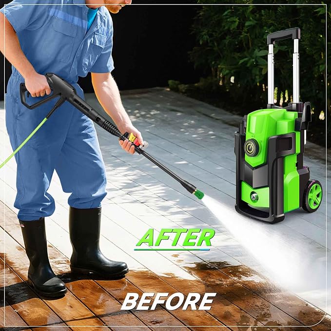 Electric Pressure Washer 5000PSI, Heavy Duty Power Washer, with 4 Nozzles,Foam Cannon,33FT Hose and 500ml Soap Bottle,Car Wash Machine/Car/Driveway/Patio Clean (Light Green)