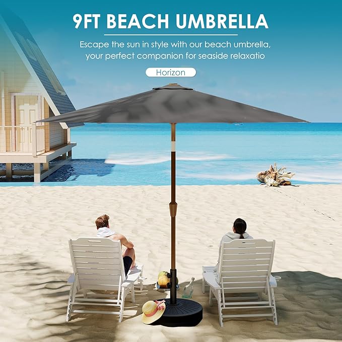 GREENVINES 9-FT-Patio-Umbrella | Outdoor-Table-Umbrellas | 8 Sturdy Fiberglass Ribs | Push Button Tilt & Crank | Waterproof | Market Umbrella | for Pool Backyard Garden Deck | Charcoal Gray