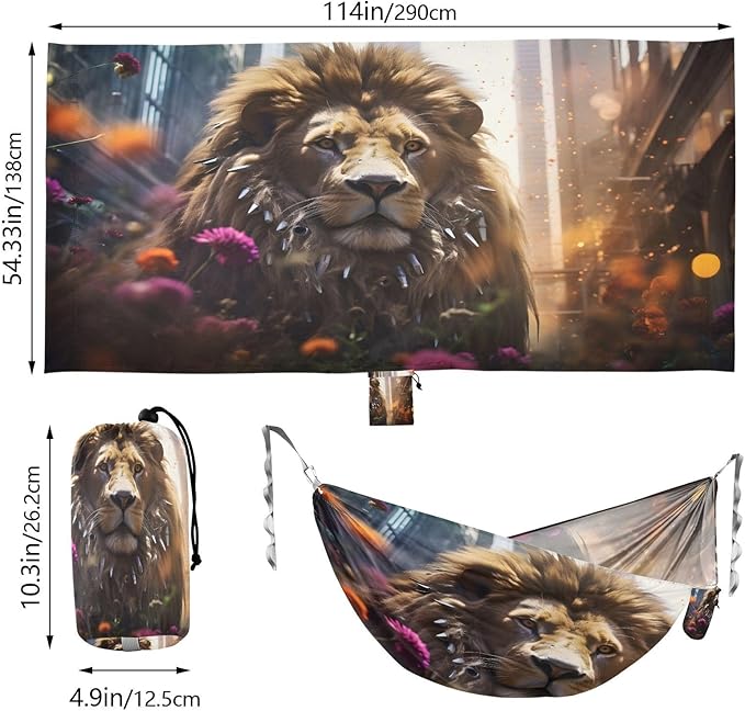 Hammocks for Outside Lion Camping Hammock Portable Hammocks with Tree Straps and Carry Bag Camping Accessories for Hiking Beach Outdoor