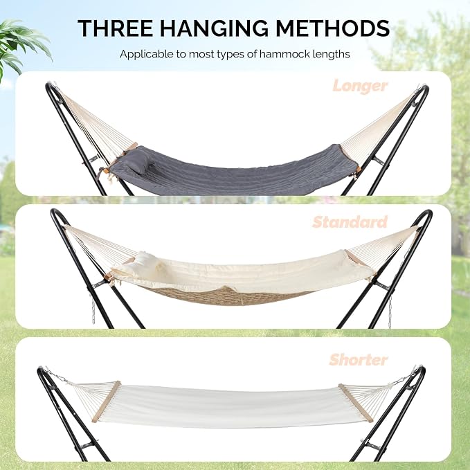 ONCLOUD Double Hammock Stand for Outside, Heavy Duty Hammock Frame for Backyard, Garden, Outdoor Hammock Stand Only, Fits 9 to 14 Foot Hammocks, 550 LBS (Black)