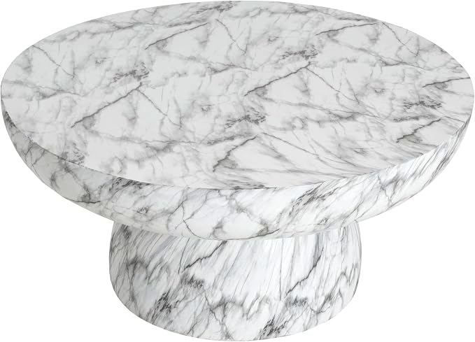 Christopher Knight Home Patsy Modern Lightweight Concrete Coffee Table, Indoor and Outdoor Round Top Accent Table, MGO Sofa End Table with Pedestal Base, No Assembly Needed, White Marble Finish