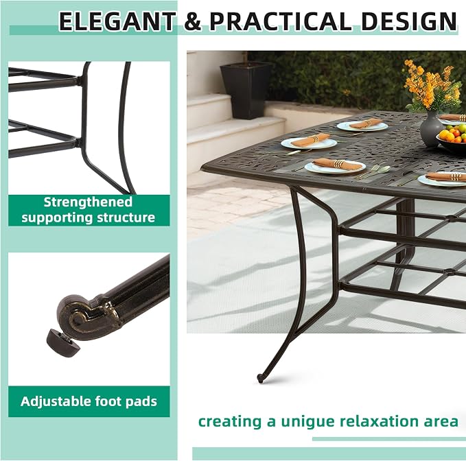 VIVIJASON 64" Square Patio High Bar Table for 8, Outdoor Large High Dining Table with 2.2" Umbrella Hole, Weather-Resistant Patio Dining Table for Deck Garden Backyards, Dark Bronze