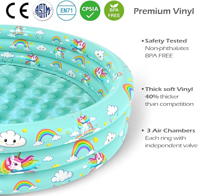 Jasonwell Inflatable Baby Kiddie Pool - Toddler Pool Kids Paddling Baby Swimming Pools Blow Up Ball Pit Infant Wading Pools for Backyard Piscina Inflable para Niños (51in Unicorn)