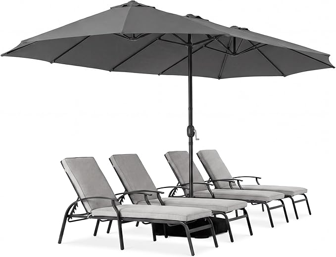 COSIEST 15FT Patio Umbrella with Base Included, Outdoor Double-Sided Table Umbrella,Large Rectangular Market Umbrella w Crank Handle for Garden, Pool, Deck Shade, Dark Gray