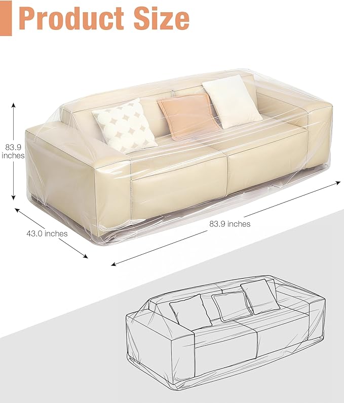 Magicheap Extra Thick 4mil Plastic Couch Cover, Large Dust-Proof Sofa Cover for Sectional Couch Loveseat Furniture, Waterproof Furniture Moving Bags for Moving Storage, 84" H x 43" W x 84" D, Clear