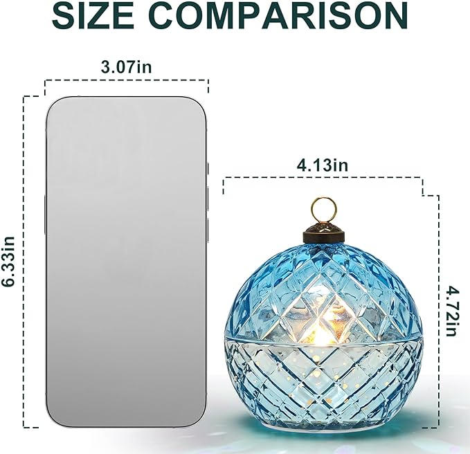 WNP Glass Flameless LED Candles Decorative Light Birthday Gift for Her,Battery Operated Flickering Electric LED Ball Candles,Jar Candle for Home with Glass Cover Gifts for Mom,Sister,Women(Blue)