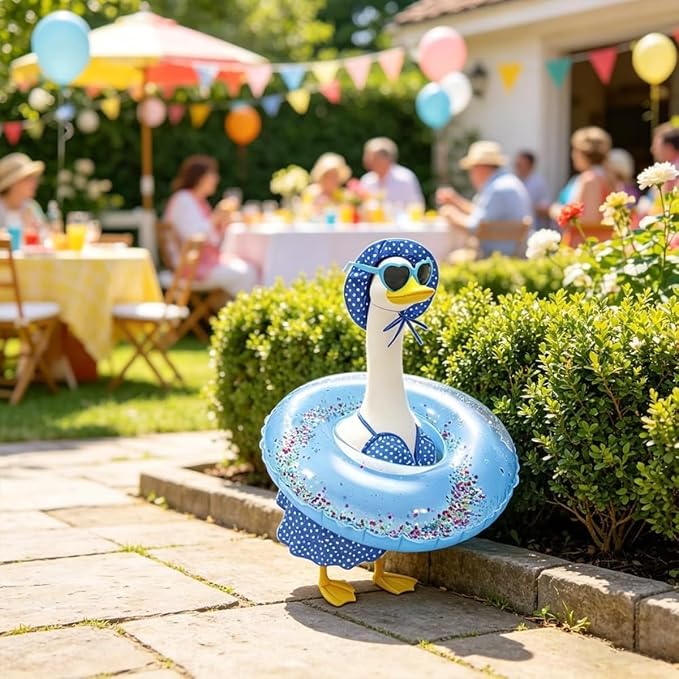 Bikini Porch Goose Outfits,Porch Goose Summer Outfits Swimsuit with Hat Sunglasses & Swim Ring,Fit 23'' Lawn Goose Statue for Summer Outdoor Garden Lawn Yard Decor (Swimsuit-Blue)