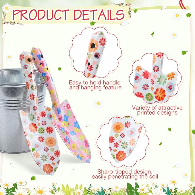 24 Pcs Floral Garden Shovels Bulk Gardening Gift for Women Heavy Duty Garden Tools Floral Hand Shovel for Mom Employees Birthday Thank You Gifts (Pink Daisy)