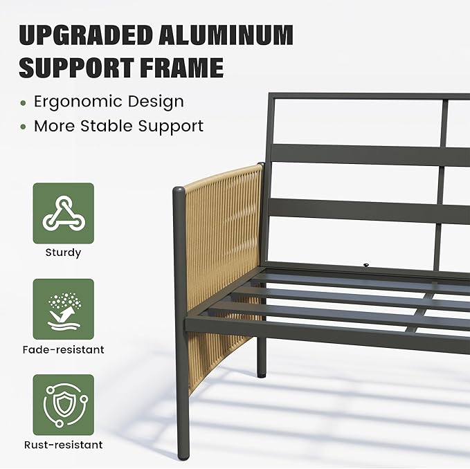 Aluminum Outdoor Patio Furniture Set, 5 Seats Outdoor Sectional with Coffee Table, Patio Conversation Sets with Washable Thick Cushions and Waterproof Cover for Backyard/Garden /Poolside, Gray