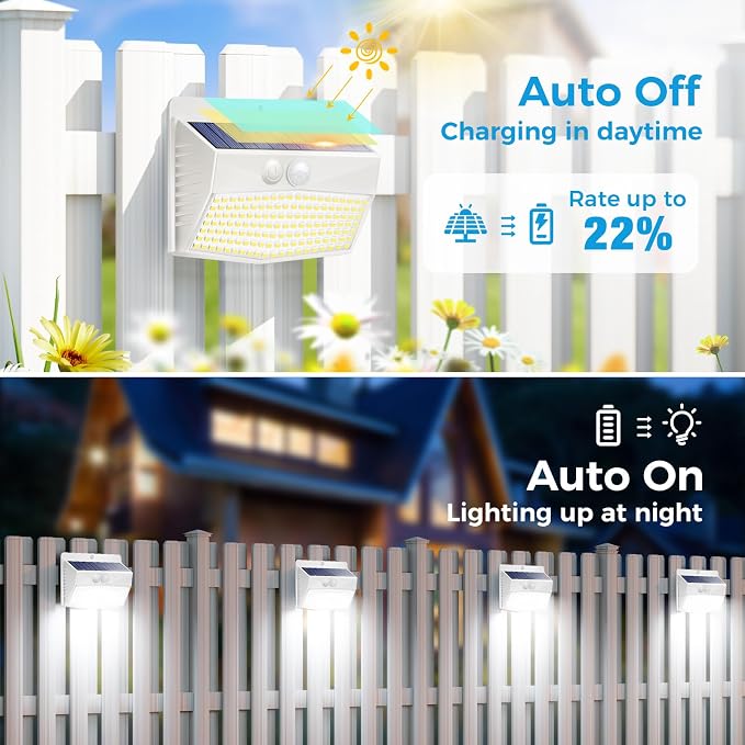 Solar Outdoor Lights, [8 Packs] Motion Sensor Security Lights with 3 Lighting Modes Wall Lights Waterproof Solar Powered Lights for Garden Yard,White