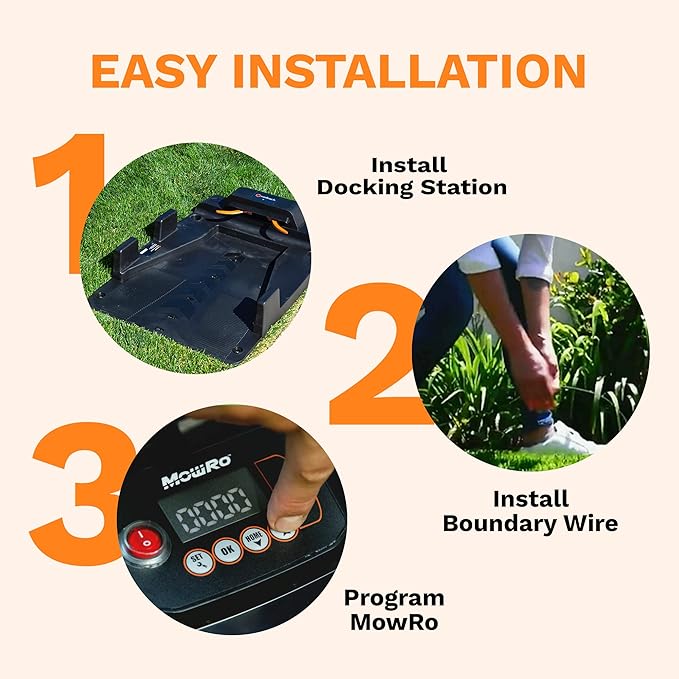 Robot Lawn Mower, Mows Up to 1/4 Acre, Updated 2026 Programming, Adjustable Cutting Height, Self Installation Kit Included, 50% Slope, Low Noise (65dBA) and Rain Sensor