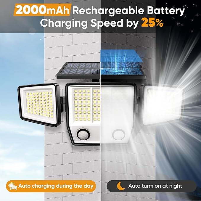 Solar Motion Sensor Outdoor Lights Waterproof - 3000LM 3 Modes Security Lights Outdoor 270° Illumination IP65 LED Solar Flood Wall Light for Garden Yard Patio Pathway (With ‎Remote Control, 2)