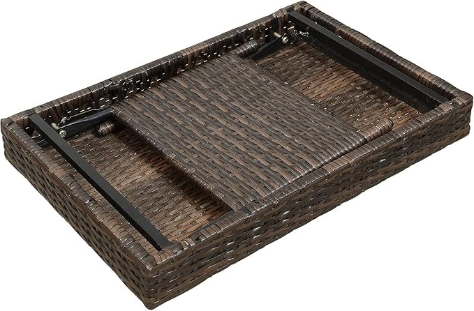 Portable Folding Wicker Table, Brown - Wood Lightweight & Outdoor Use Ready
