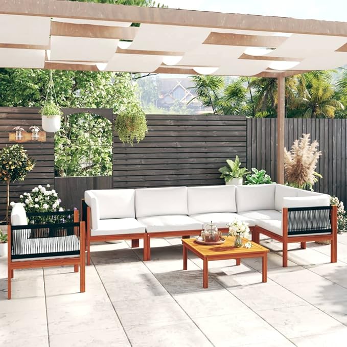 Patio Lounge Set with Cushions,Outdoor Patio Furniture,Outdoor Chat Conversation Set,for Patio,Backyard,Garden,Outdoor,7 Piece Cream Solid Acacia Wood