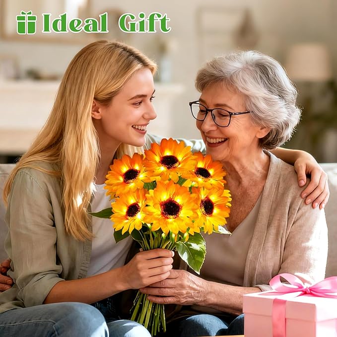 Solar Sunflower Lights Outdoor Garden Decor, 2 Pack with 12 Sunflowers,8 Lighting Modes, Birthday Gifts for Mom Women, Outdoor Decorative Stakes Light for Landscape Yard Patio Lawn