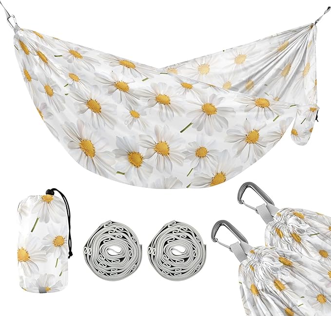 Camping Hammock Outdoor Hammocks for Outside White Daisy Cute Beach Trees Portable Lightweight with Pockets Tree Straps Indoor Small