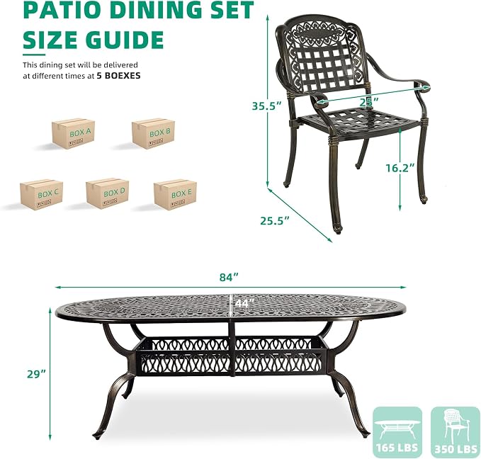 VIVIJASON 9-Piece Outdoor Patio Furniture Dining Set, All-Weather Cast Aluminum Conversation Set, Include 8 Chairs and an Oval Table with Umbrella Hole for Balcony Lawn Garden Backyard