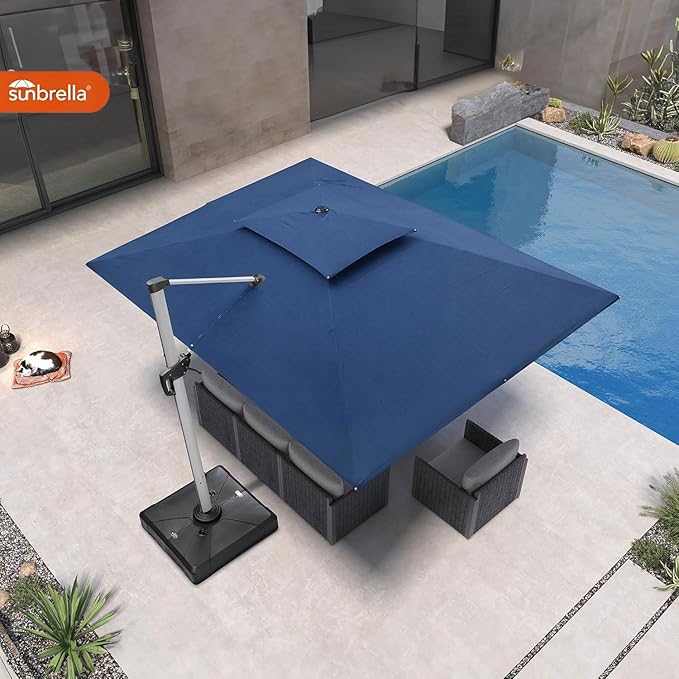 PURPLE LEAF 10' X 13' Cantilever Outdoor Patio Umbrella Large Heavy Duty 360° Rotation Double Top Offset Rectangular Umbrellas for Backyard Deck Pool, Spectrum Indigo