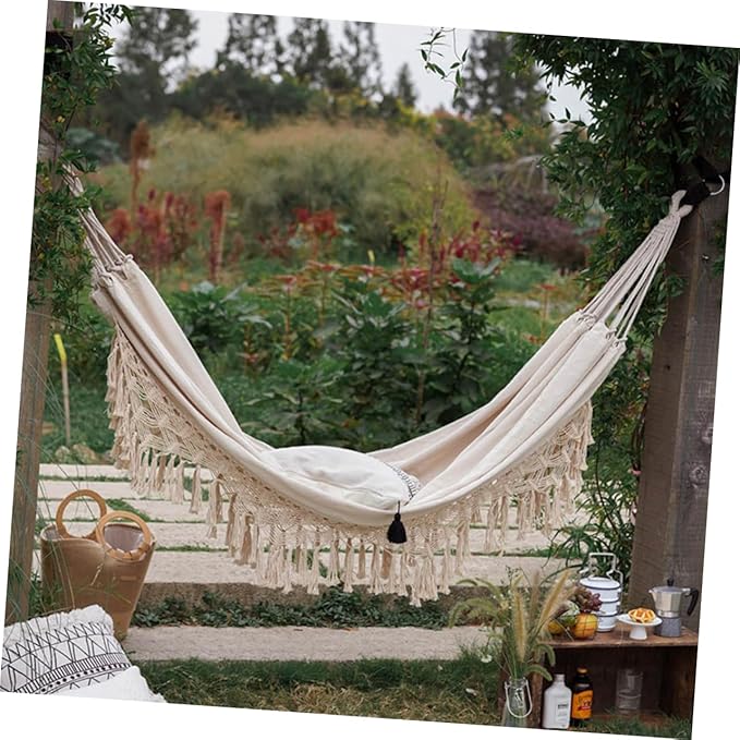 Sosoport Double Hammock Camping Hammock Boho Outdoor Furniture Swing Sleeping Bed Fashion Canvas