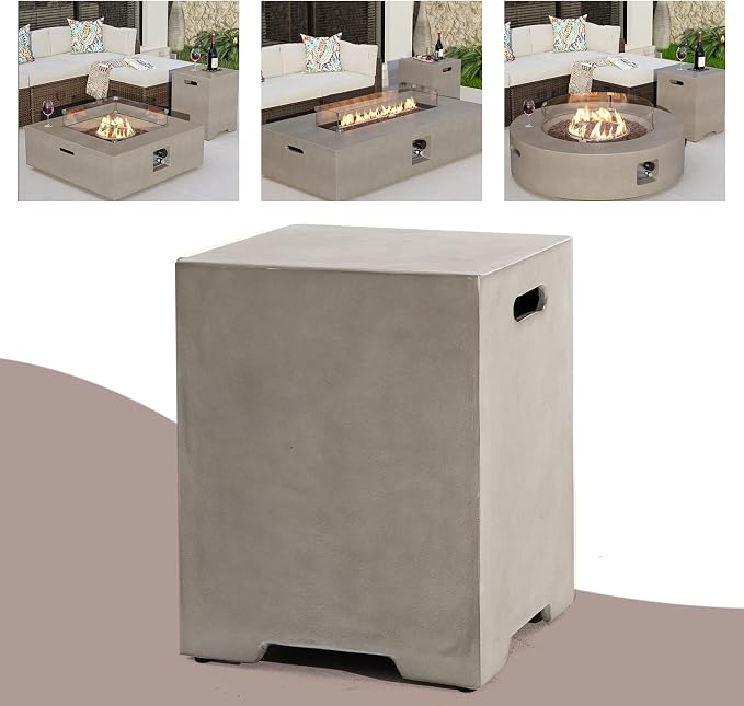 COSIEST Outdoor Hideaway Tank Table for Gas Fire Pits, Hides Standard 20lb 16-inch Propane Tank Cover w Side Handles (Mist Gray)