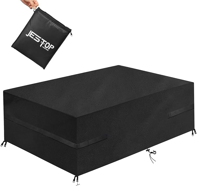 JESTOP Patio Furniture Covers, 96 Inch Rectangular Outdoor Table Cover Waterproof, Heavy Duty 600D Oxford Fabric Patio Table and Chair Cover Anti-UV with 4 Windproof Buckles, 96" L x 64" W x 40" H