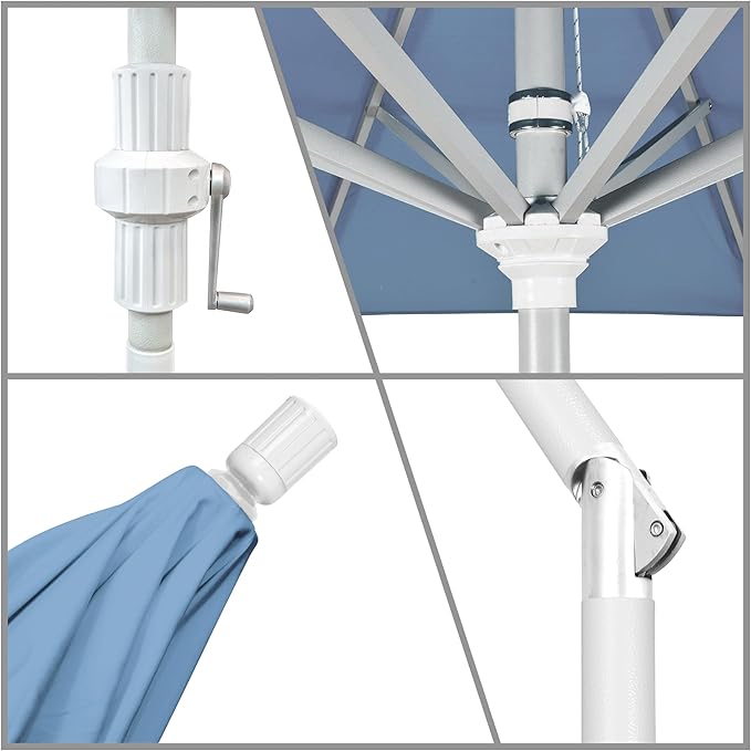 California Umbrella 7.5' Rd. Aluminum Patio Umbrella, Crank Lift, Collar Tilt, White