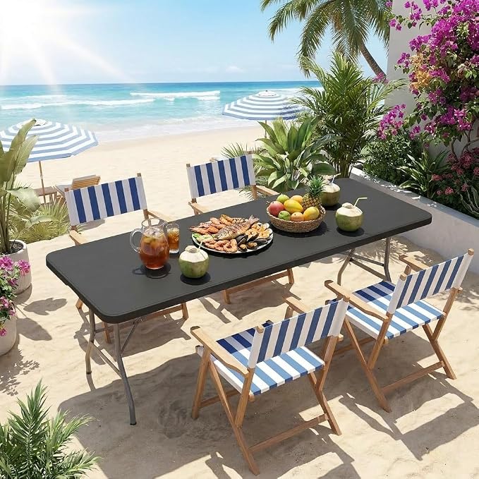 YITAHOME 8FT Heavy Duty Folding Table for Indoors & Outdoors Use, Versatile Rectangle Folding Table with Carrying Handle for Camping, Picnics, Parties, and Events, Black