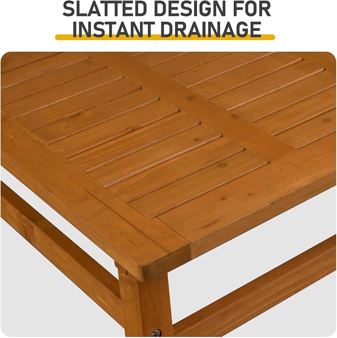 Patio Coffee Table, Outdoor Wood Coffee Table, 42" Farmhouse Side Table for Patio, Solid Cedar Wood Accent Table with Slatted Tabletop for Garden Poolside Lawn Living Room, Teak Wood Finish