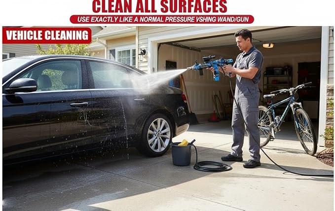 M416 Tactical Style 3600 PSI High Pressure Washer Gun - Foam Cannon Compatible with Swivel & 4 Nozzles - Airsoft Inspired Design for Car Cleaning & Outdoor Use (Blue)