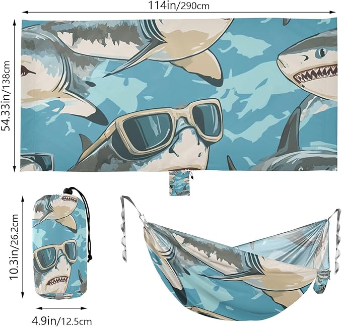 Animals with Glasses Sharks Chasing 330lb Capacity Outdoor Hammock with Tree Straps Rope Hammock for Indoor Outdoor Patio soporte para hamacas para adultos