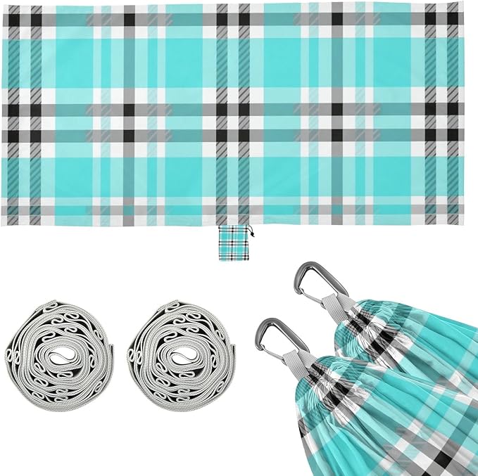 Black Whiteal Checkered Plaid 330lb Capacity Camping Hammocks with Tree Straps Hanging Hammock for Outside Patio Backyard Poolside hamaca de Algodon para Jardin