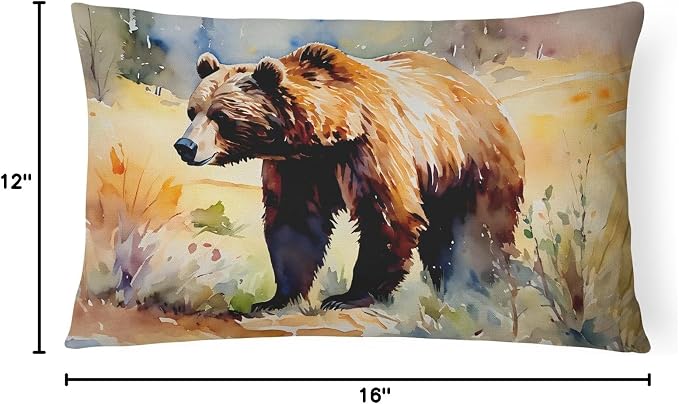 Caroline's Treasures DAC2923PW1216 Grizzly Bear Throw Pillow Machine Washable, Indoor Outdoor Decorative Pillow for Couch, Bed or Patio, 12HX16W