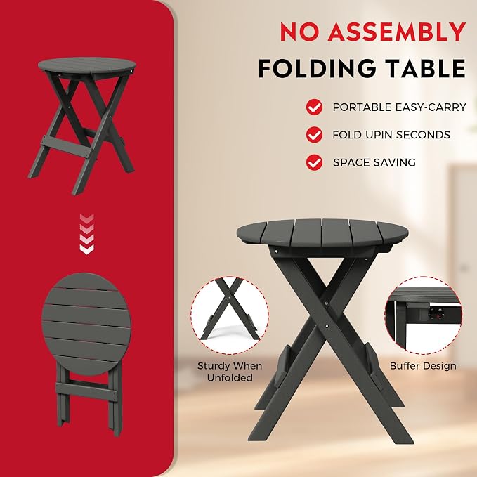 Costaelm Outdoor Bistro Table, Patio Round Portable Folding Bar Height Table Tall Balcony Pub Small High Top for Front Porch Deck, Backyard, Garden, Gray