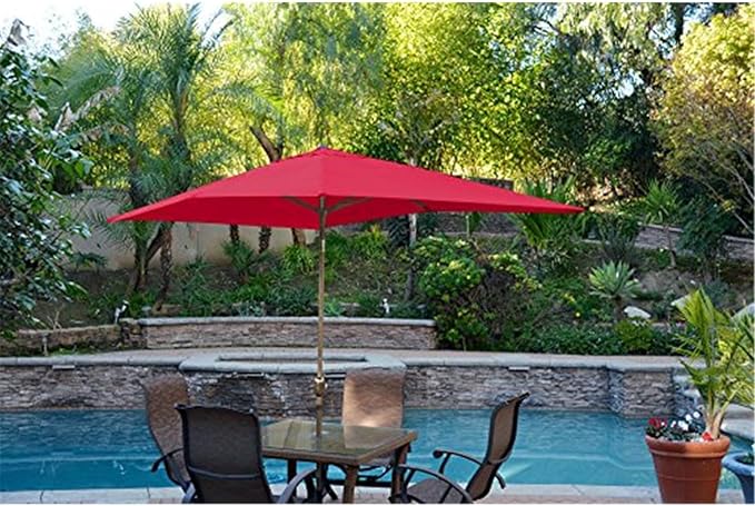Jeco Carell Furniture 6.5' x 10' Alum-um Patio Market Umbrella Tilt with Crank - Red