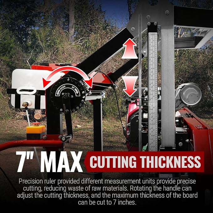 MechMaxx 36" MAX Portable Sawmill, 25HP 688cc HONDA GX690 V-Twin Engine, 35" Board Width, 20' Track Length, (10 x Blades Included),Model SM36HMAX