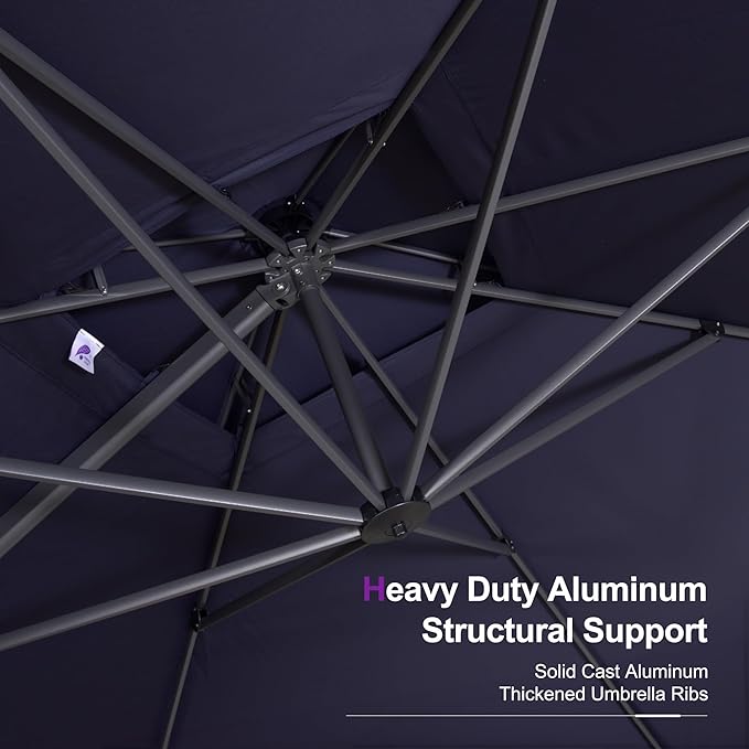 PURPLE LEAF 9' X 12' Patio Umbrella with Base Outdoor Rectangle Umbrella Large Cantilever Umbrella Heavy Duty Outdoor Market Umbrella for Garden Deck Backyard Pool Navy