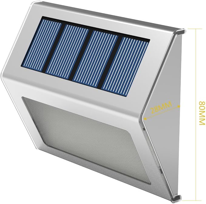 Solar Lights for Steps Deck Solar Stair Light Outdoor Waterproof Stainless Steel LED Fence Light for Garden Patio Pathway, 6 Pack, Warm White