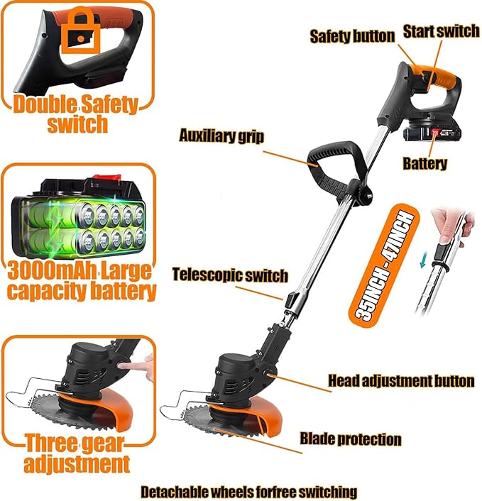 Cordless Weed Wacker-Electric Weed Wacker 3-in-1 Stringless Lightweight Weed Trimmer/Edger/Grass Cutter, All-in-One Tool for Yard Maintenance Must Haves,Yard Maintenance Must Haves.