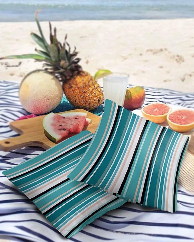 Outdoor Waterproof Pillow Covers for Patio Furniture Simple Stripe Decorative Throw Pillow Cover Geometric Pattern Pillowcases Set of 2 Cushion Case for Sofa Couch Chair Home Decor 24x24 inch