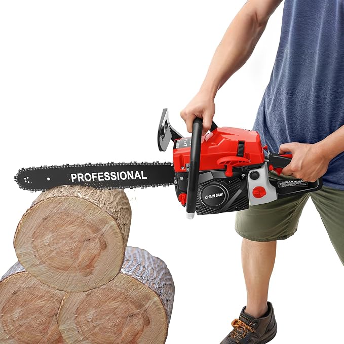 Gasoline Chainsaw, 58cc 20" Chain Gas Saw, Single Cylinder Air-cooled 2-stroke Engine, 3.6HP Professional Quick Stop Chainsaw for 19.69" Wood Cutting, Tree Pruning, Forest Felling, 45*10.24*10.83in