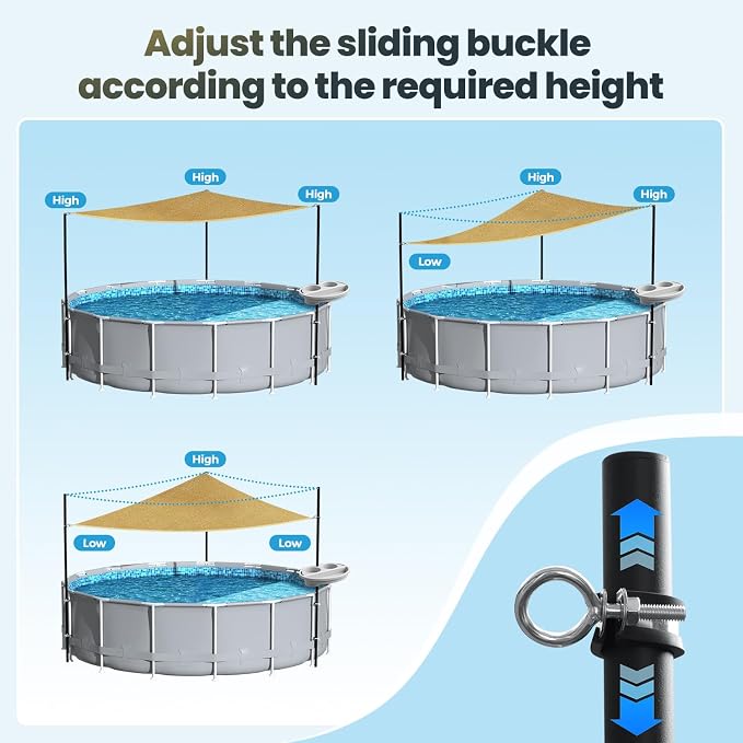 Above Ground Pool Shade Set with Storage Tray – UV-Resistant Shade Sail for 15-22 Ft Pools, Outdoor Triangular Canopy with Sun Shade Poles for Deck, Backyard & Pool Essentials (13x13x13 Ft)