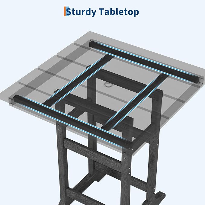 Takywep 31.5" Square HDPE Wood Grain Outdoor Bar Table, 39.6" High Weatherproof Pub Table for Patio and Poolside, Tall Bistro Table with 300 Lb Weight Capacity and Umbrella Hole, Dark Grey