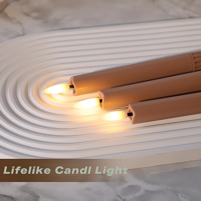 Brown Flameless Taper Candles with Remote, Short Battery Operated LED Candles, 6.4inch Flickering Flameless Candlesticks for Table Centerpiece, Farmhouse, Mantel, Window Decor, Set of 6