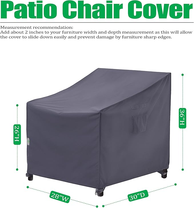 F&J Outdoors Patio Chair Covers Waterproof UV Resistant Heavy Duty Outdoor Dining Chair Adirondack Chair Cover, Grey, 2Pack, 28" W x 30" D x 36" H