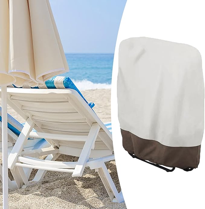 420D Oxford Waterproof UV Resistant Outdoor Zero Gravity Folding Chair Cover Waterproof Dustproof Lawn Patio Furniture Covers All Weather Protection Garden Chairs Cover (Beige+Coffee color)