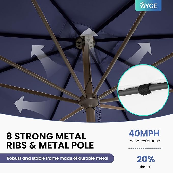 Ayge 8x10FT Large Rectangular Patio Umbrella Outdoor Table Umbrella w/Crank Rectangle Market Umbrella UV Protection for Garden, Deck,Lawn,Yard & Pool, Navy blue