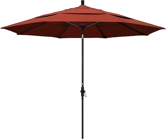 California Umbrella 11' Round Crank Lift, Collar Tilt, Aluminum Pole, Fiberglass Rib Patio Umbrella, Black Finish