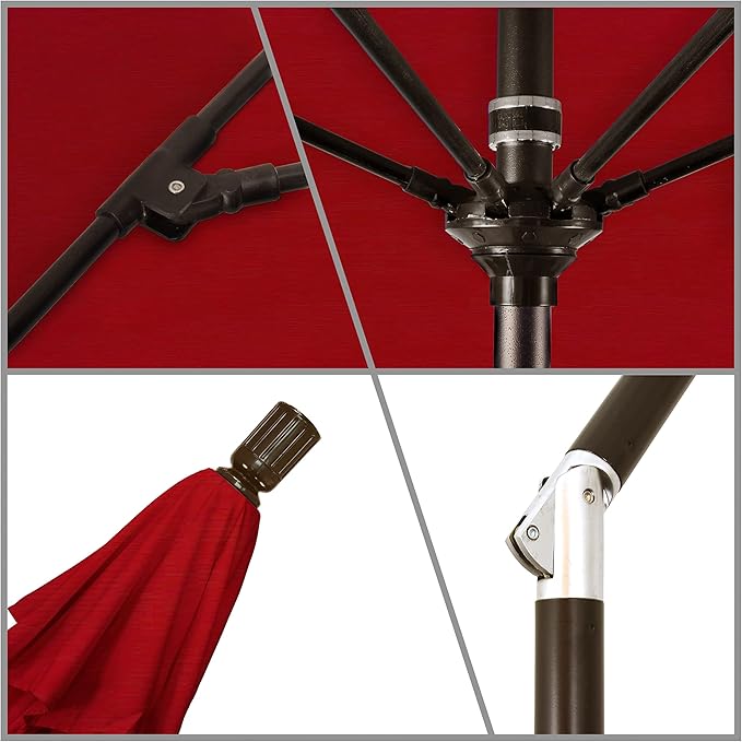 California Umbrella 9' Round Aluminum Pole Fiberglass Rib Market Umbrella, Crank Lift, Collar Tilt, Bronze Pole